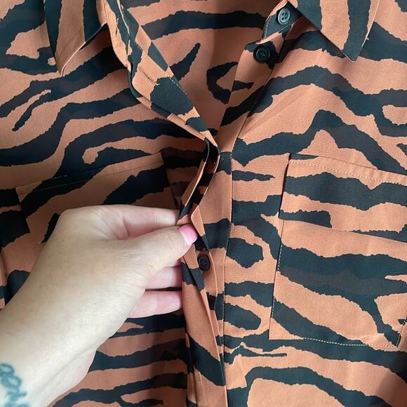 ALLSAINTS Adeliza Zephyr Zebra Shirt Toffee Brown Black - Picture 8 of 15